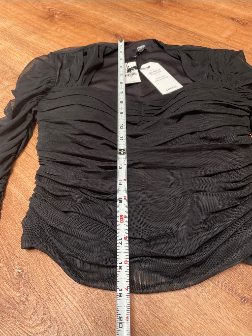 NEW Express Body Contour Ruched Mesh Blouse Top Small Black Sweetheart Padded - Picture 5 of 5